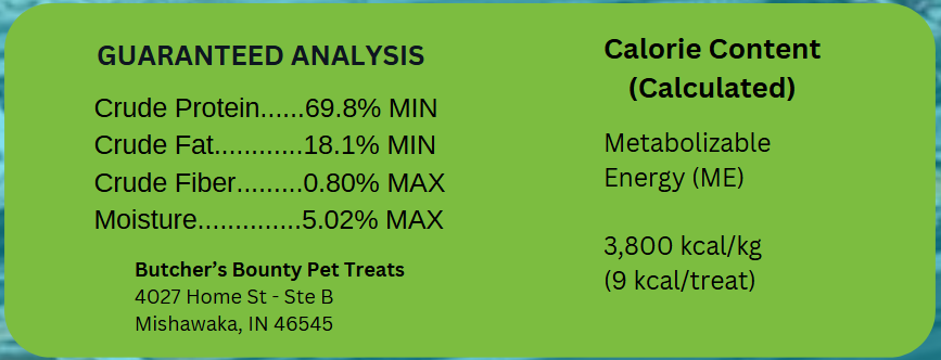 Guaranteed analysis and ingredient label for freeze-dried minnow pet treats – 100% whole fish