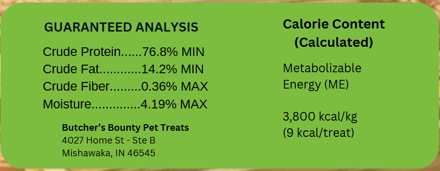 Nutritional analysis and ingredients for freeze-dried turkey heart treats – single-ingredient pet snack