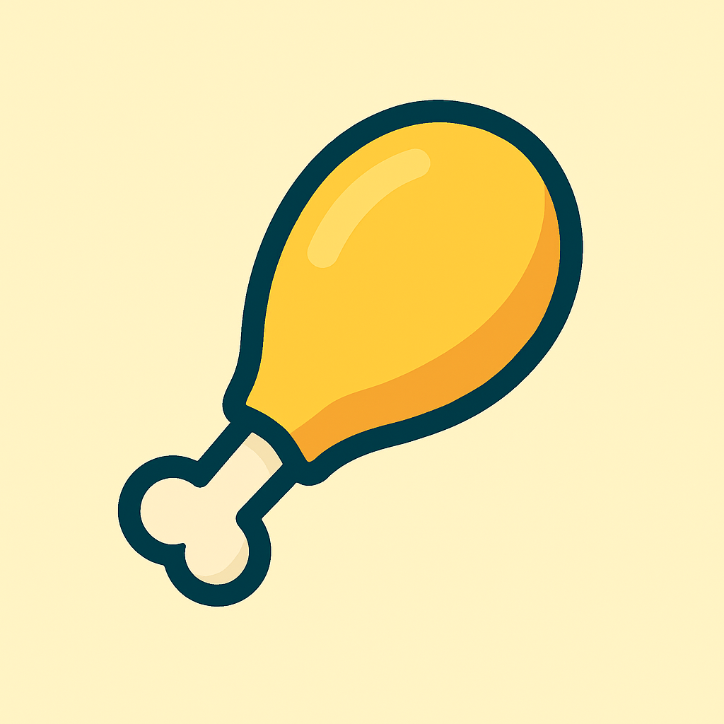 Cartoon-style chicken drumstick icon representing single-ingredient freeze-dried chicken treats for dogs and cats