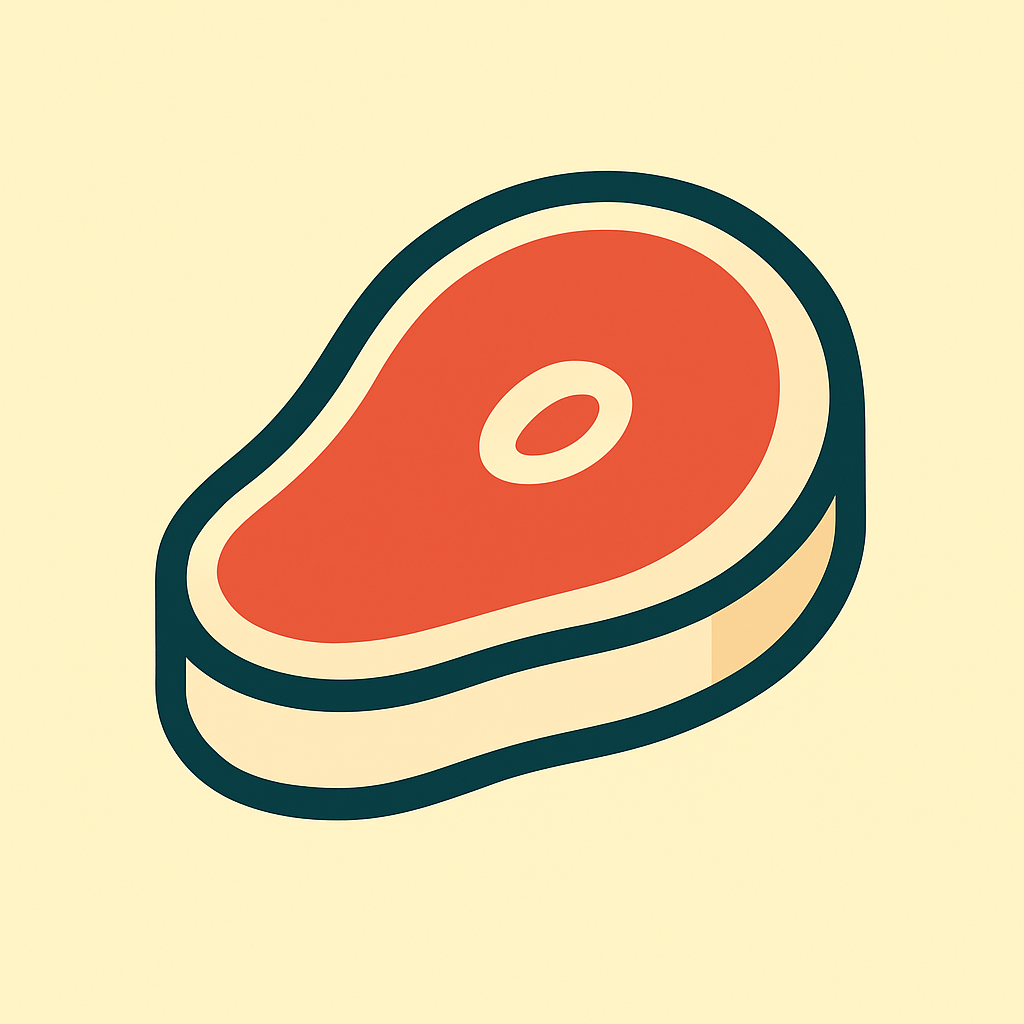 Illustrated red beef steak icon used for Butcher’s Bounty freeze-dried beef heart and liver pet treats collection