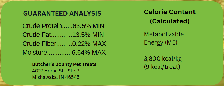 Nutritional label and ingredient panel for freeze-dried beef liver treats – single-ingredient organ meat